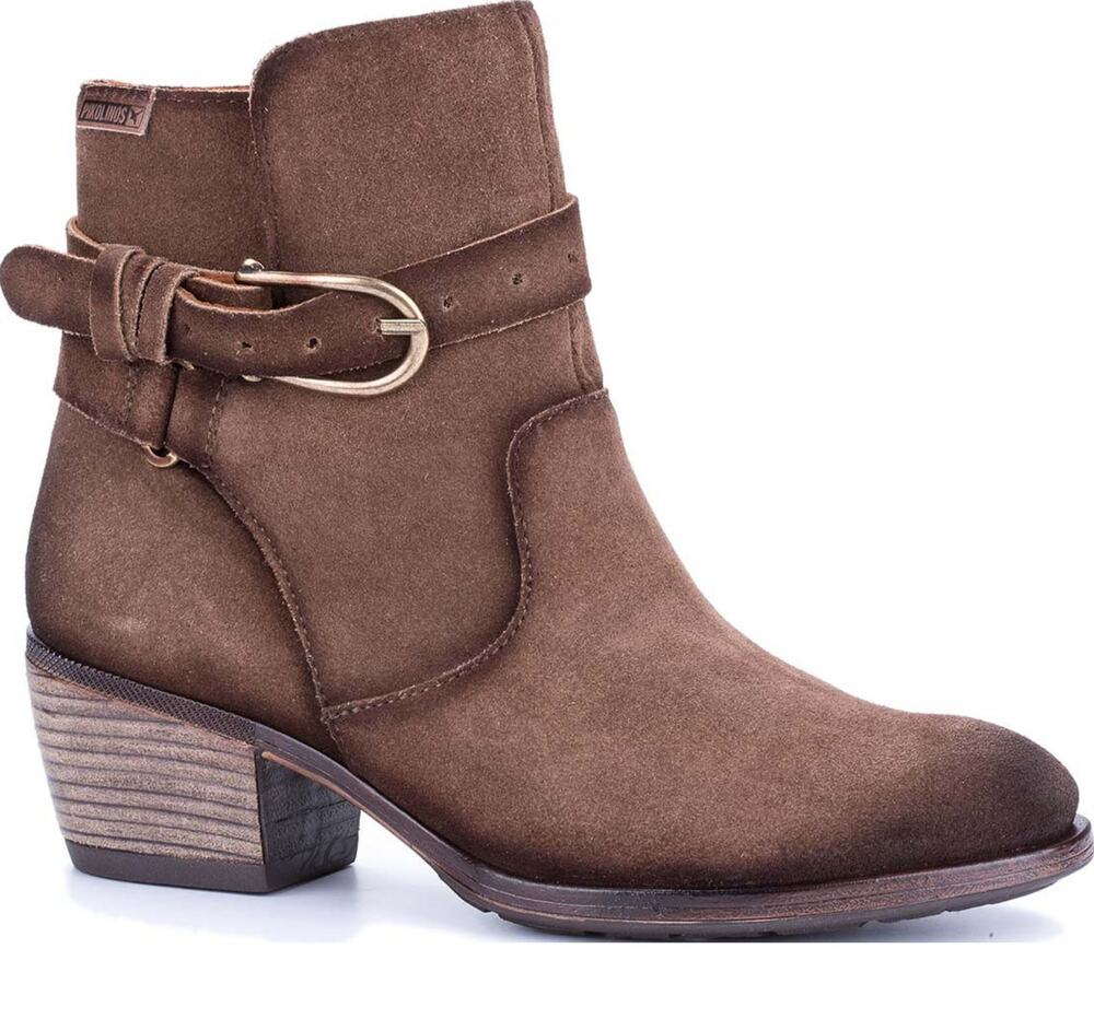 Pikolinos Baqueira Cowboy Ankle Zip Suede Boots Western Block Heel Tan 8.5
